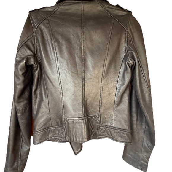 Michael Michael Kors Black Leather Moto Jacket Quilted Shoulders Small - Picture 2 of 12